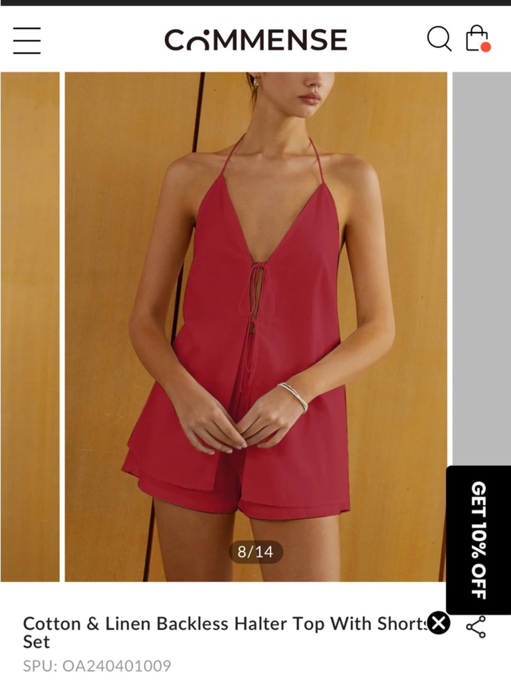 Commense Crimson Backless Halter Romper Set